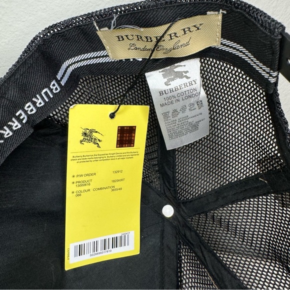 NWT BURBERRY Hat Black White Check Plaid Mesh Back Baseball Cap - Picture 8 of 8